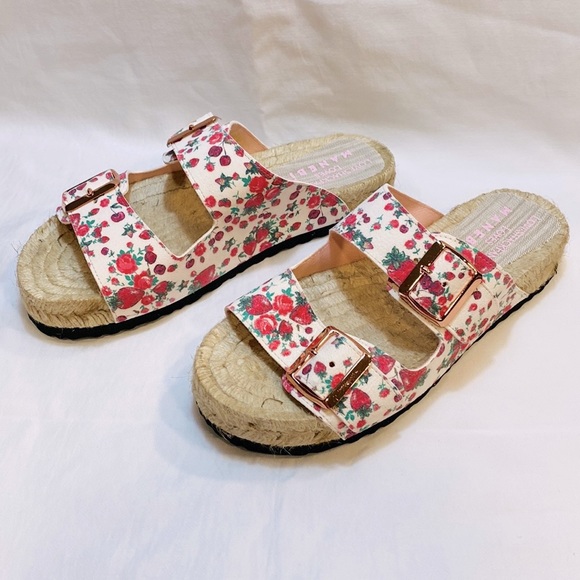 MANEBI x LOVESHACKFANCY Strawberry Floral Print Leather Espadrille Sandals - Picture 11 of 17